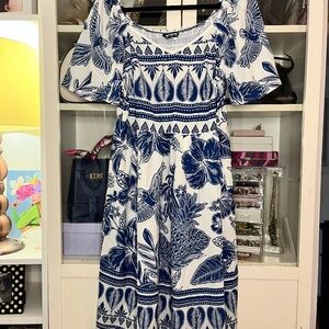 Green and White Tropical Boho Print Summer Dress